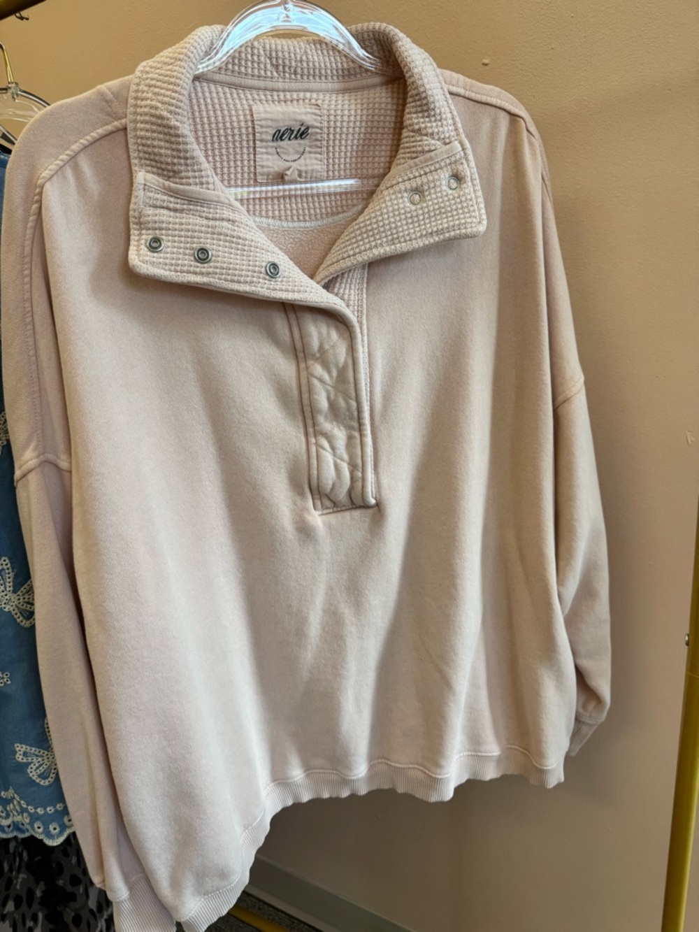 aerie Quilted Snap Pullover - Light Pink